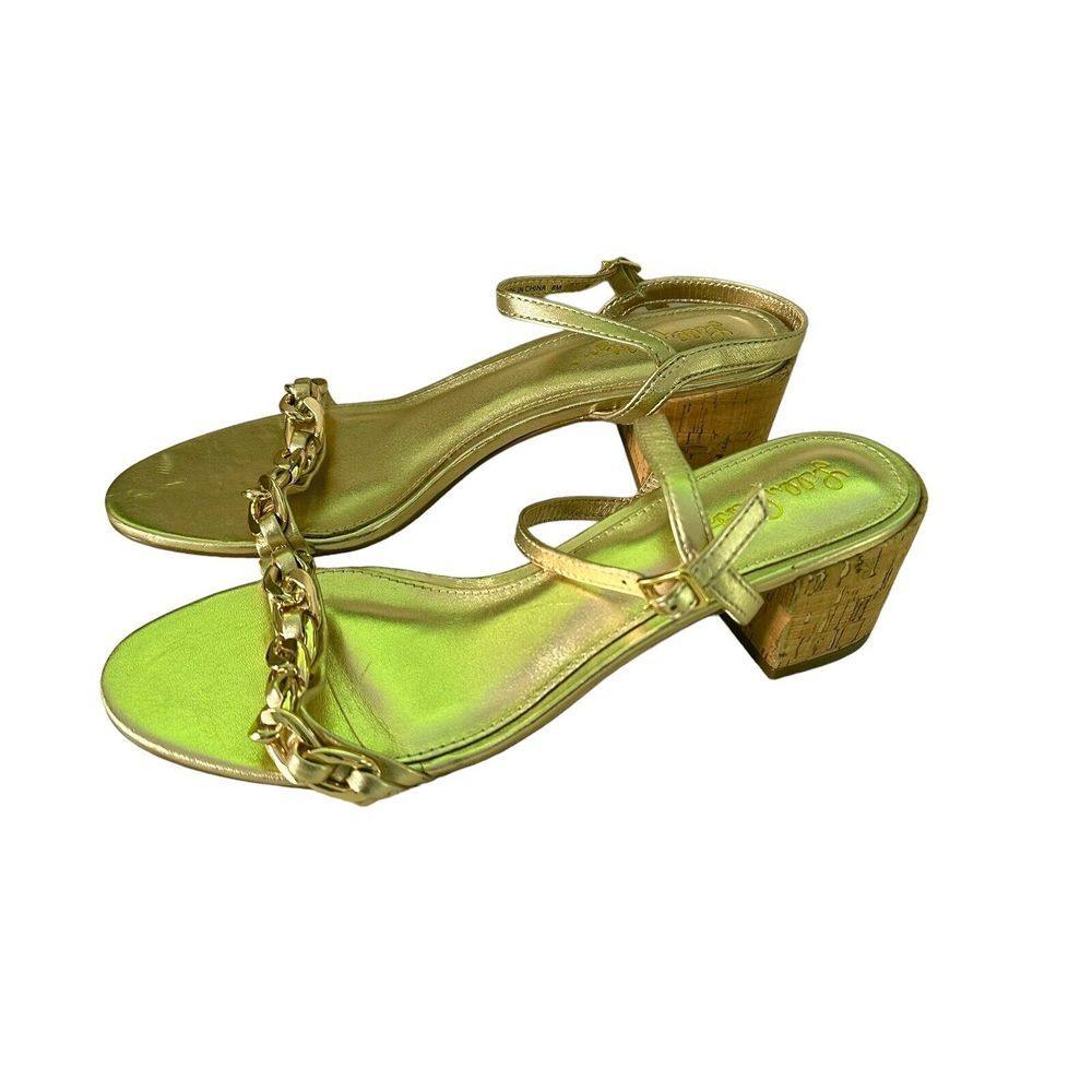 Lilly Pulitzer Marcia Block Heel Sandal Metallic Gold Leather Women's Size 8 - Picture 9 of 12